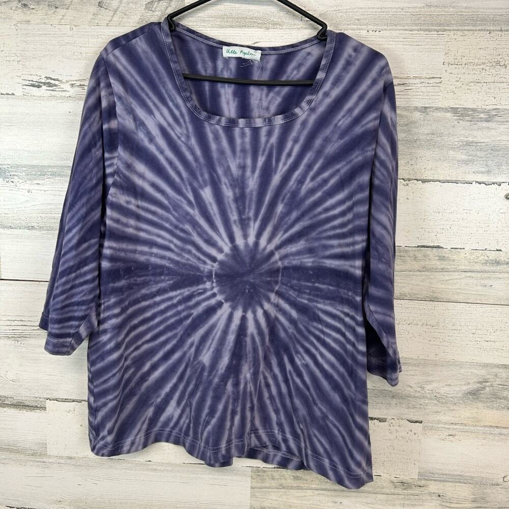 Ulla Popken Womens Plus 12/14 Purple Tie Dye Top Boho Short Sleeves Square Neck